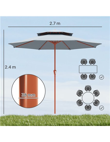 Outsunny 2.7 m Garden Parasol with Double Top Outdoor Market Table Umbrella with Crank System, Light Grey - pic 187962 | FastDaddyshop