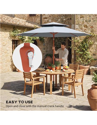 Outsunny 2.7 m Garden Parasol with Double Top Outdoor Market Table Umbrella with Crank System, Light Grey