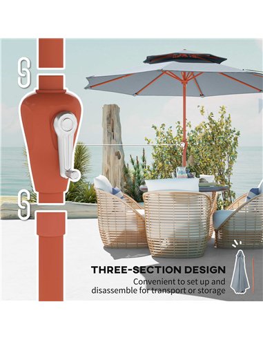 Outsunny 2.7 m Garden Parasol with Double Top Outdoor Market Table Umbrella with Crank System, Light Grey