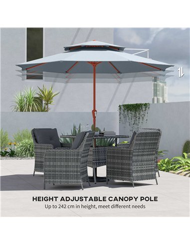 Outsunny 2.7 m Garden Parasol with Double Top Outdoor Market Table Umbrella with Crank System, Light Grey