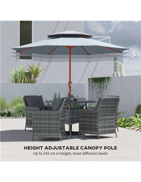Outsunny 2.7 m Garden Parasol with Double Top Outdoor Market Table Umbrella with Crank System, Light Grey - pic 187966 | FastDaddyshop
