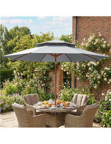 Outsunny 2.7 m Garden Parasol with Double Top Outdoor Market Table Umbrella with Crank System, Light Grey