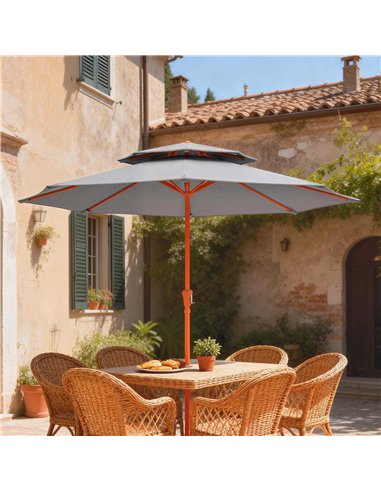Outsunny 2.7 m Garden Parasol with Double Top Outdoor Market Table Umbrella with Crank System, Light Grey