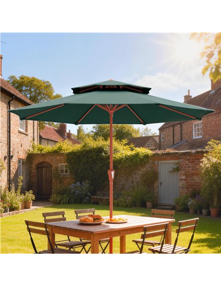 Outsunny 2.7 m Garden Parasol with Double Top Outdoor Market Table Umbrella with Crank System, Green - pic 187970 | FastDaddyshop
