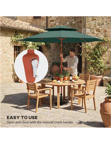 Outsunny 2.7 m Garden Parasol with Double Top Outdoor Market Table Umbrella with Crank System, Green