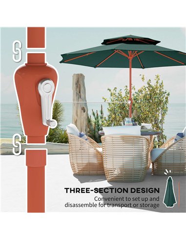 Outsunny 2.7 m Garden Parasol with Double Top Outdoor Market Table Umbrella with Crank System, Green