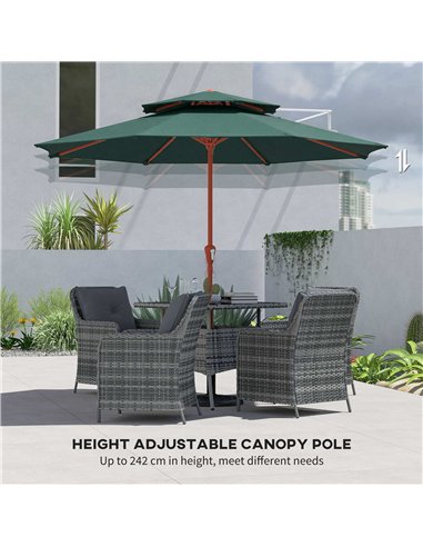 Outsunny 2.7 m Garden Parasol with Double Top Outdoor Market Table Umbrella with Crank System, Green