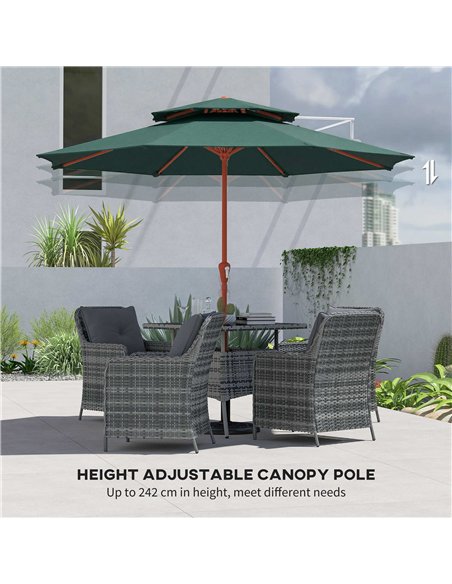 Outsunny 2.7 m Garden Parasol with Double Top Outdoor Market Table Umbrella with Crank System, Green - pic 187975 | FastDaddyshop