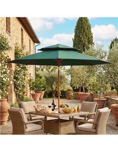 Outsunny 2.7 m Garden Parasol with Double Top Outdoor Market Table Umbrella with Crank System, Green