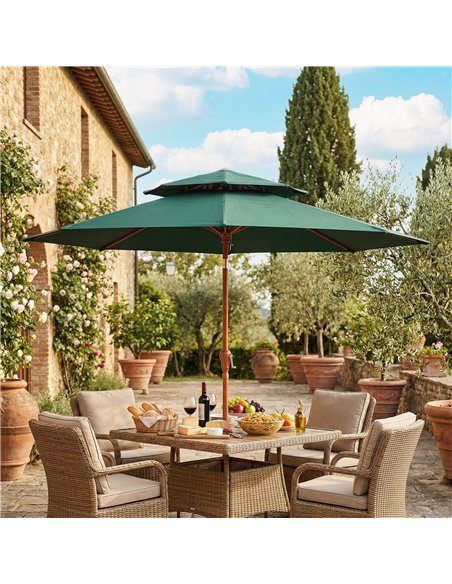 Outsunny 2.7 m Garden Parasol with Double Top Outdoor Market Table Umbrella with Crank System, Green - pic 187976 | FastDaddyshop