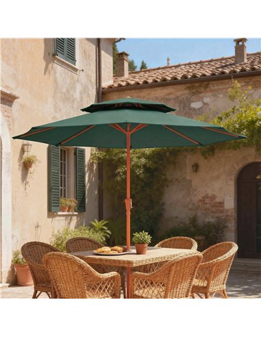Outsunny 2.7 m Garden Parasol with Double Top Outdoor Market Table Umbrella with Crank System, Green