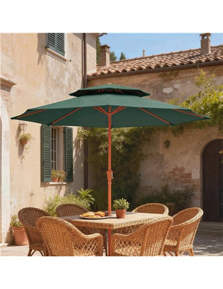 Outsunny 2.7 m Garden Parasol with Double Top Outdoor Market Table Umbrella with Crank System, Green - pic 187977 | FastDaddyshop