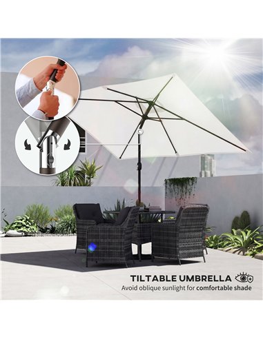 Outsunny Garden Parasol, Parasol Umbrella with Crank Handle, Tilt Function, Polyester Canopy, Cream White