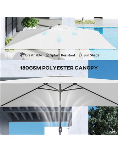 Outsunny Garden Parasol, Parasol Umbrella with Crank Handle, Tilt Function, Polyester Canopy, Cream White