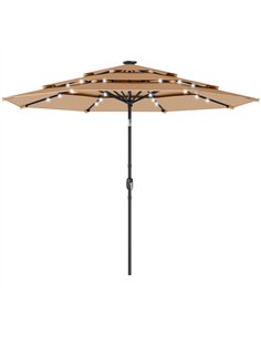Outsunny 2.8 m Garden Parasol Umbrella with LED Solar Light, Parasol Cover, 3 Tier Outdoor Table Market Patio Umbrella, Khaki