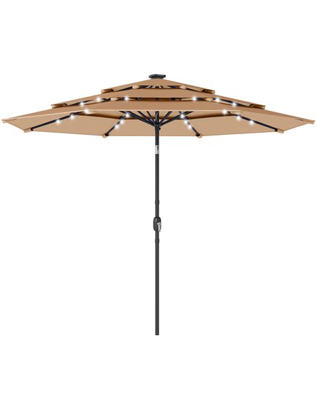 Outsunny 2.8 m Garden Parasol Umbrella with LED Solar Light, Parasol Cover, 3 Tier Outdoor Table Market Patio Umbrella, Khaki - pic 187996 | FastDaddyshop