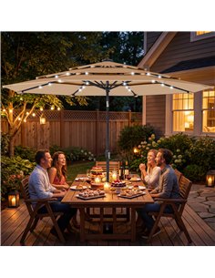 Outsunny 2.8 m Garden Parasol Umbrella with LED Solar Light, Parasol Cover, 3 Tier Outdoor Table Market Patio Umbrella, Khaki 2
