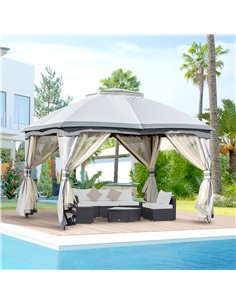 Outsunny 3.7x3m Metal Gazebo with Netting Sidewalls & Double Tiered Roof, Grey 2