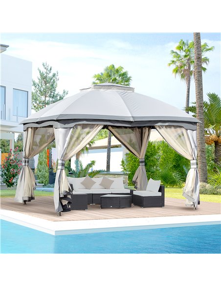 Outsunny 3.7x3m Metal Gazebo with Netting Sidewalls & Double Tiered Roof, Grey - pic 18800 | FastDaddyshop