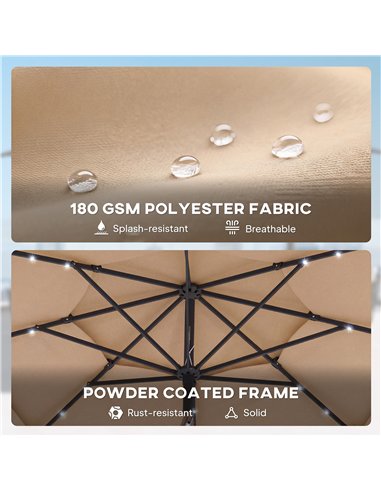 Outsunny 2.8 m Garden Parasol Umbrella with LED Solar Light, Parasol Cover, 3 Tier Outdoor Table Market Patio Umbrella, Khaki