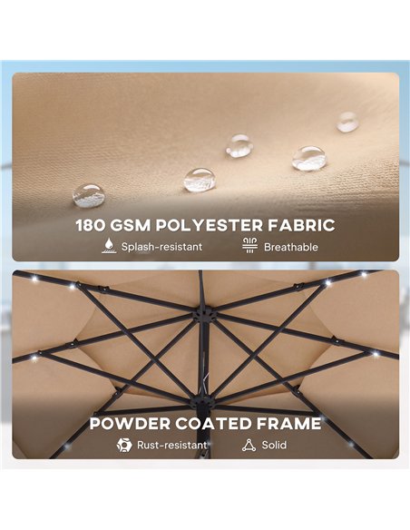 Outsunny 2.8 m Garden Parasol Umbrella with LED Solar Light, Parasol Cover, 3 Tier Outdoor Table Market Patio Umbrella, Khaki - pic 188003 | FastDaddyshop