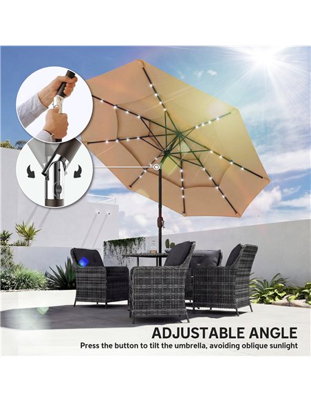 Outsunny 2.8 m Garden Parasol Umbrella with LED Solar Light, Parasol Cover, 3 Tier Outdoor Table Market Patio Umbrella, Khaki - pic 188004 | FastDaddyshop