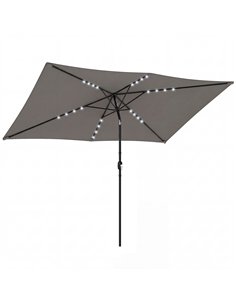 Outsunny 3 x 2 m Garden Parasol Umbrella with LED Solar Light, Parasol Cover, Outdoor Market Patio Umbrella, Dark Grey