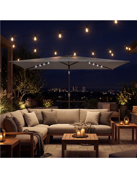 Outsunny 3 x 2 m Garden Parasol Umbrella with LED Solar Light, Parasol Cover, Outdoor Market Patio Umbrella, Dark Grey - pic 188006 | FastDaddyshop