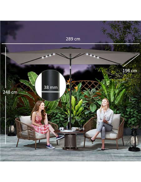 Outsunny 3 x 2 m Garden Parasol Umbrella with LED Solar Light, Parasol Cover, Outdoor Market Patio Umbrella, Dark Grey - pic 188007 | FastDaddyshop