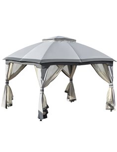 Outsunny 3.7x3m Metal Gazebo with Netting Sidewalls & Double Tiered Roof, Grey