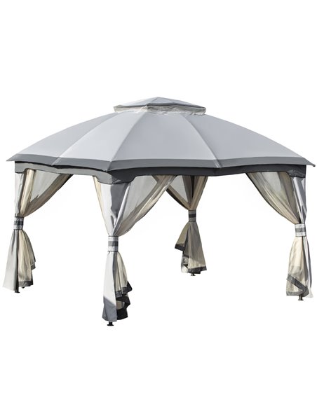 Outsunny 3.7x3m Metal Gazebo with Netting Sidewalls & Double Tiered Roof, Grey - pic 18801 | FastDaddyshop
