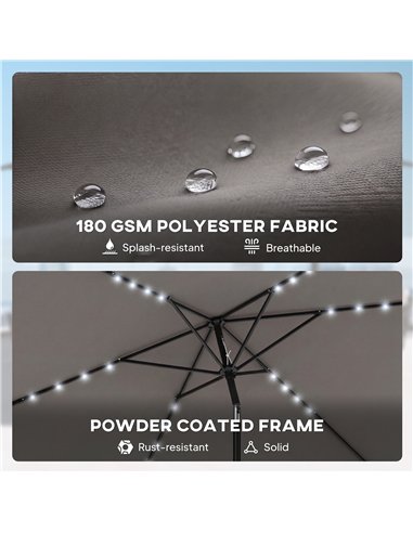 Outsunny 3 x 2 m Garden Parasol Umbrella with LED Solar Light, Parasol Cover, Outdoor Market Patio Umbrella, Dark Grey