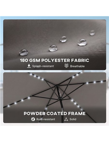 Outsunny 3 x 2 m Garden Parasol Umbrella with LED Solar Light, Parasol Cover, Outdoor Market Patio Umbrella, Dark Grey - pic 188011 | FastDaddyshop