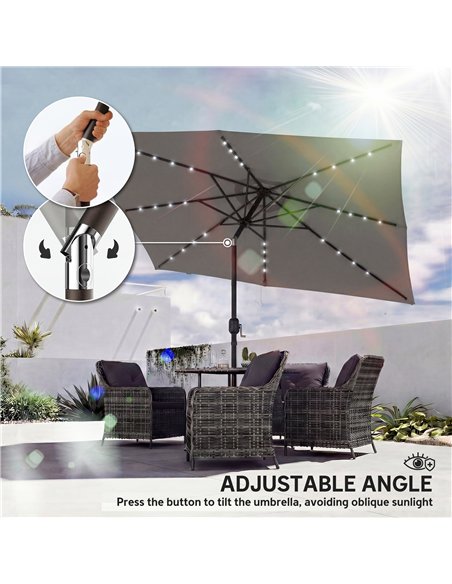 Outsunny 3 x 2 m Garden Parasol Umbrella with LED Solar Light, Parasol Cover, Outdoor Market Patio Umbrella, Dark Grey - pic 188012 | FastDaddyshop