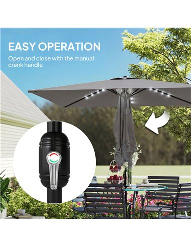 Outsunny 3 x 2 m Garden Parasol Umbrella with LED Solar Light, Parasol Cover, Outdoor Market Patio Umbrella, Dark Grey