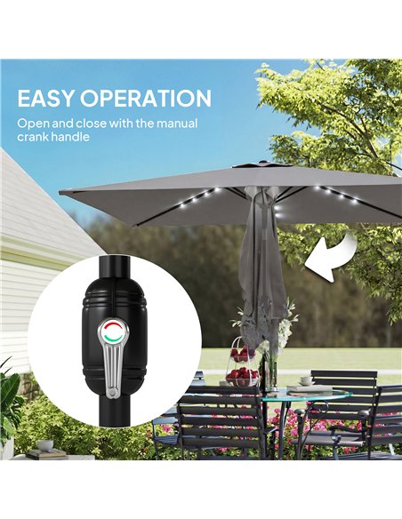 Outsunny 3 x 2 m Garden Parasol Umbrella with LED Solar Light, Parasol Cover, Outdoor Market Patio Umbrella, Dark Grey - pic 188013 | FastDaddyshop