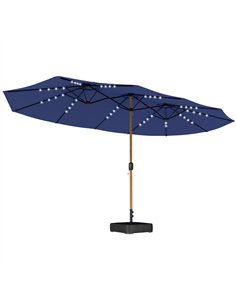 Outsunny Double Sided Garden Parasol with Base Included & 48 Solar LED Lights Patio Umbrella Crank Handle 4.6m Dark Blue