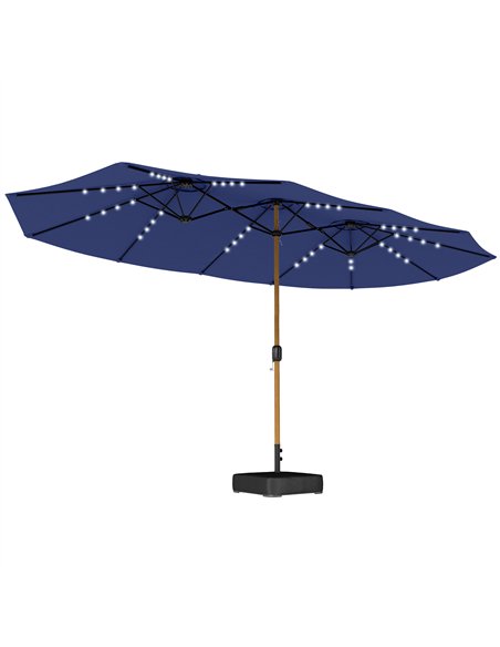 Outsunny Double Sided Garden Parasol with Base Included & 48 Solar LED Lights Patio Umbrella Crank Handle 4.6m Dark Blue - pic 188014 | FastDaddyshop