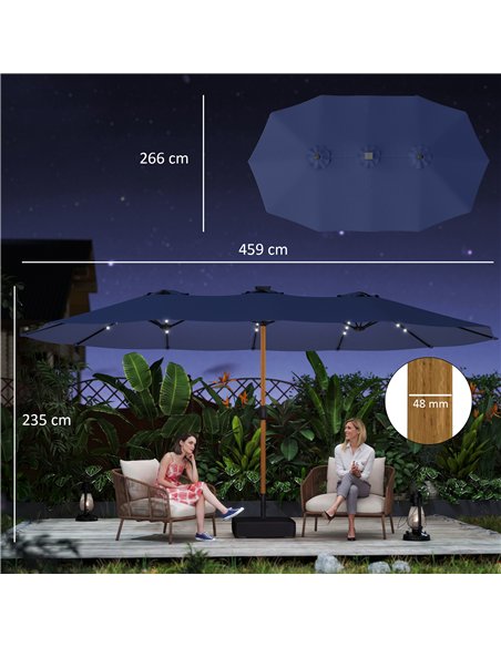 Outsunny Double Sided Garden Parasol with Base Included & 48 Solar LED Lights Patio Umbrella Crank Handle 4.6m Dark Blue - pic 188016 | FastDaddyshop