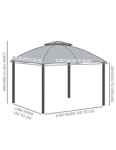 Outsunny 3.7x3m Metal Gazebo with Netting Sidewalls & Double Tiered Roof, Grey