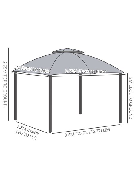 Outsunny 3.7x3m Metal Gazebo with Netting Sidewalls & Double Tiered Roof, Grey - pic 18802 | FastDaddyshop