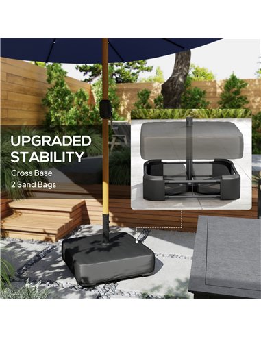 Outsunny Double Sided Garden Parasol with Base Included & 48 Solar LED Lights Patio Umbrella Crank Handle 4.6m Dark Blue