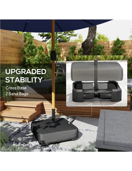 Outsunny Double Sided Garden Parasol with Base Included & 48 Solar LED Lights Patio Umbrella Crank Handle 4.6m Dark Blue - pic 188021 | FastDaddyshop