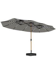 Outsunny Double Sided Garden Parasol with Base Included & 48 Solar LED Lights Patio Umbrella Crank Handle 4.6m Light Grey
