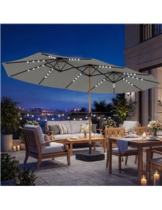 Outsunny Double Sided Garden Parasol with Base Included & 48 Solar LED Lights Patio Umbrella Crank Handle 4.6m Light Grey 2