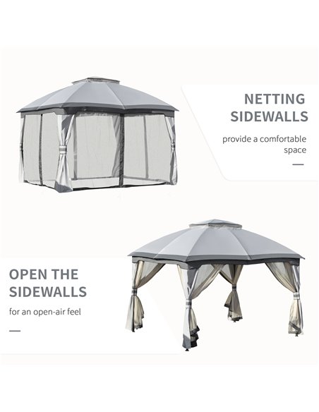 Outsunny 3.7x3m Metal Gazebo with Netting Sidewalls & Double Tiered Roof, Grey - pic 18803 | FastDaddyshop