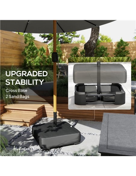 Outsunny Double Sided Garden Parasol with Base Included & 48 Solar LED Lights Patio Umbrella Crank Handle 4.6m Light Grey - pic 188030 | FastDaddyshop