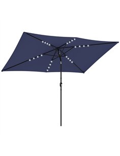 Outsunny 3 x 2 m Garden Parasol Umbrella with LED Solar Light, Parasol Cover, Outdoor Market Patio Umbrella, Navy Blue