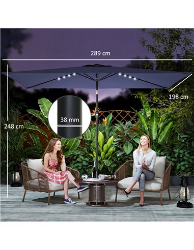 Outsunny 3 x 2 m Garden Parasol Umbrella with LED Solar Light, Parasol Cover, Outdoor Market Patio Umbrella, Navy Blue