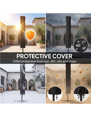 Outsunny 3 x 2 m Garden Parasol Umbrella with LED Solar Light, Parasol Cover, Outdoor Market Patio Umbrella, Navy Blue